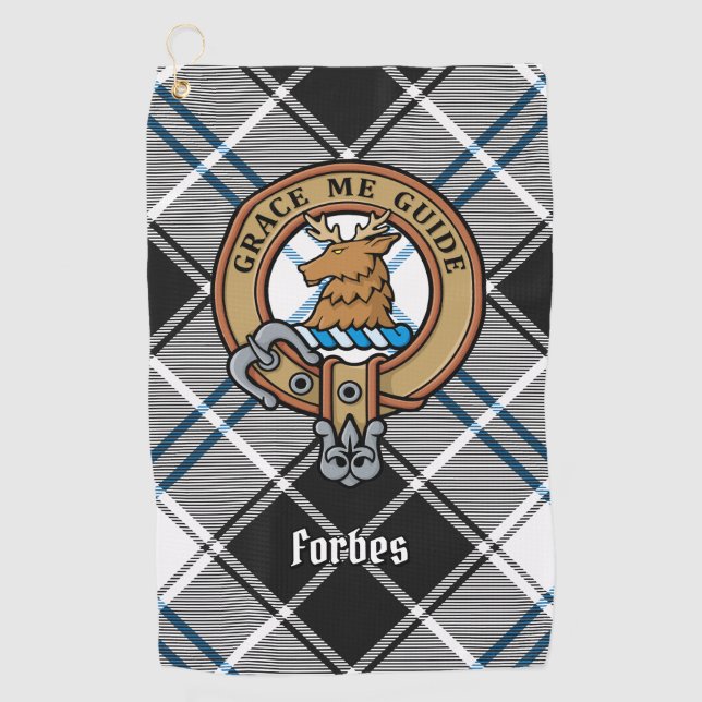Clan Forbes Crest over Dress Tartan Golf Towel (Front)