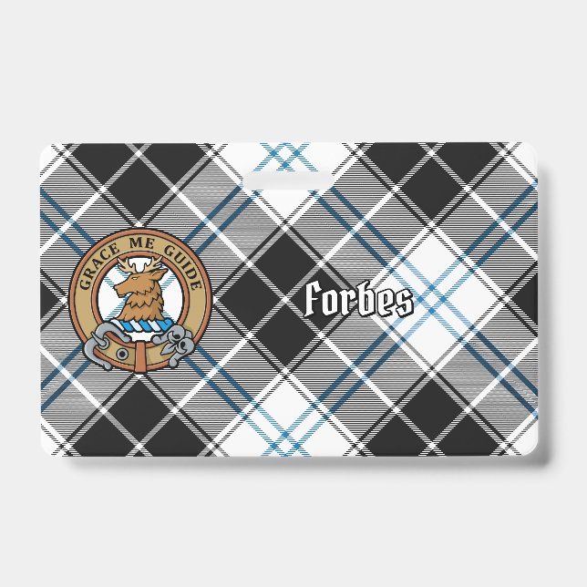 Clan Forbes Crest over Dress Tartan ID Badge (Front)