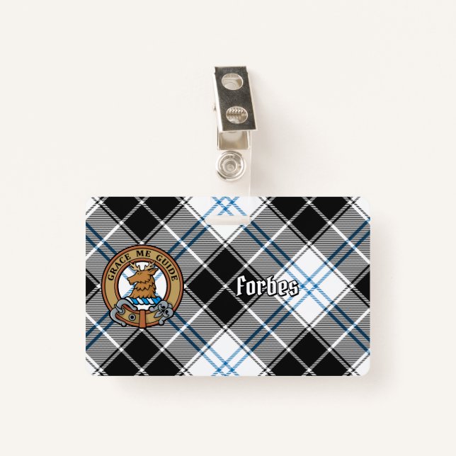 Clan Forbes Crest over Dress Tartan ID Badge (Front with Clip)