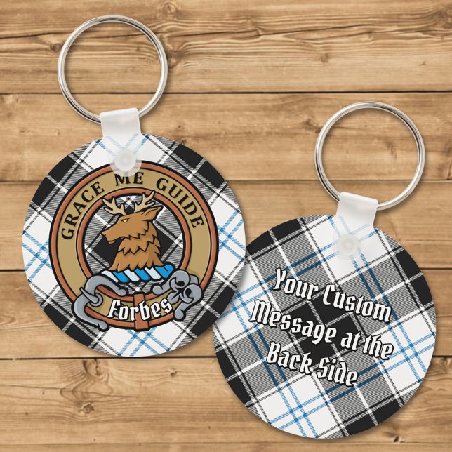 Clan Forbes Crest over Dress Tartan Key Ring (Creator Uploaded)