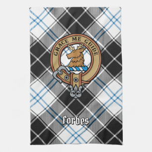 Clan Forbes Crest over Dress Tartan Tea Towel