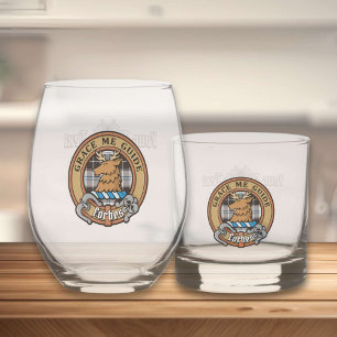 Clan Forbes Crest over Dress Tartan Whiskey Glass