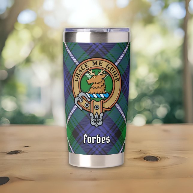 Clan Forbes Crest over Tartan Insulated Tumbler (Creator Uploaded)