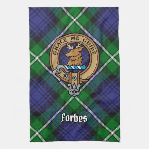 Clan Forbes Crest over Tartan Tea Towel