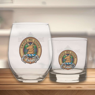 Clan Forbes Crest over Tartan Whiskey Glass