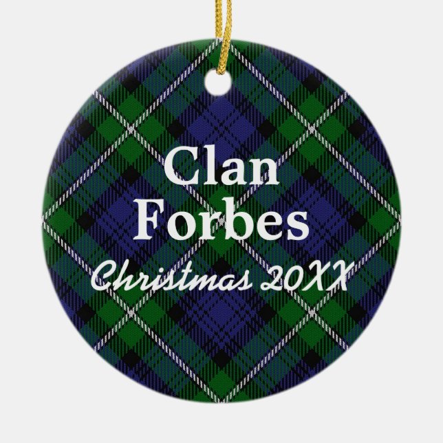 Clan Forbes Scottish Tartan Ceramic Tree Decoration (Front)