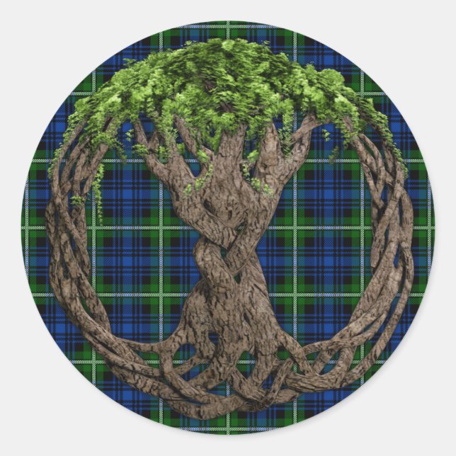 Clan Forbes Tartan And Celtic Tree Of Life Classic Round Sticker (Front)