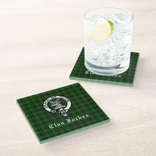 Clan Forbes Tartan and Crest Badge Glass Coaster
