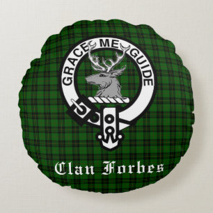 Clan Forbes Tartan and Crest Badge  Round Cushion