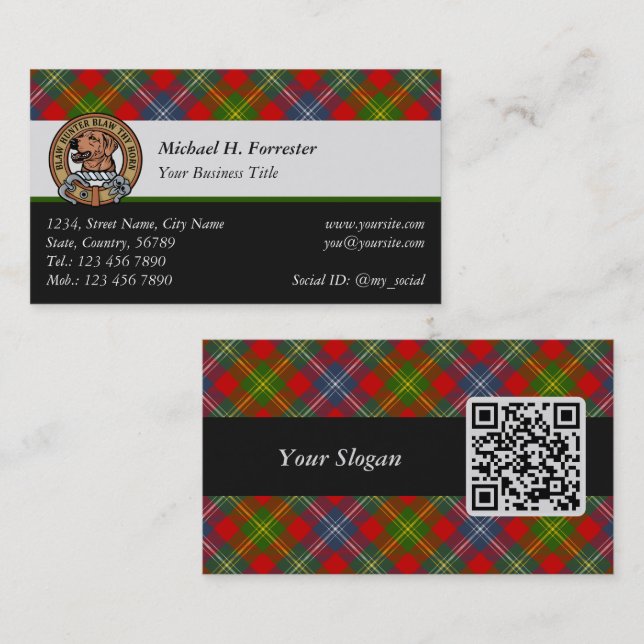 Clan Forrester Crest over Tartan Business Card (Front/Back)