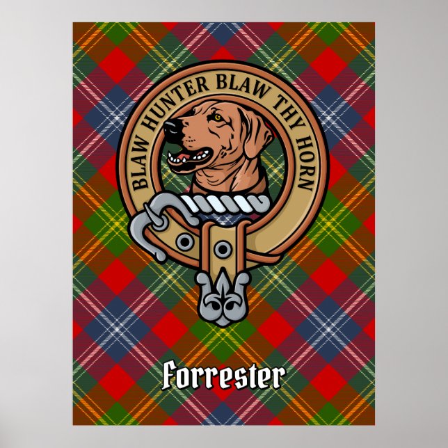 Clan Forrester Crest over Tartan Poster (Front)
