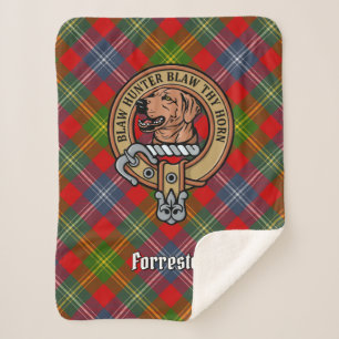 Clan Forrester Crest over Tartan Sherpa Blanket