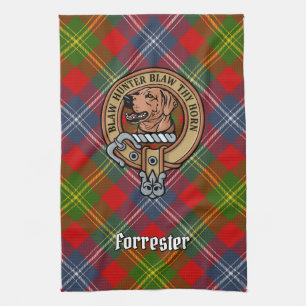 Clan Forrester Crest over Tartan Tea Towel