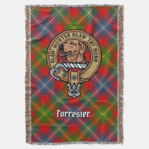 Clan Forrester Crest over Tartan Throw Blanket