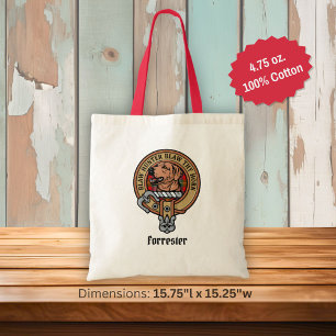 Clan Forrester Crest over Tartan Tote Bag