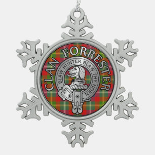 Clan Forrester Crest & Tartan Snowflake Pewter Christmas Ornament