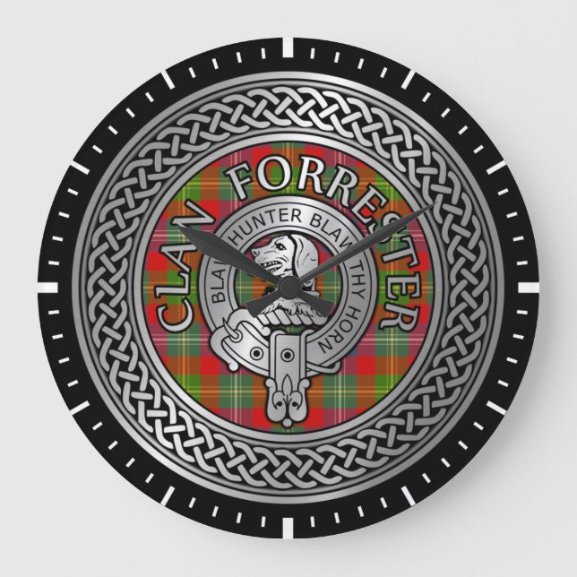 Clan Forrester | Foster Crest & Tartan Knot Large Clock (Front)