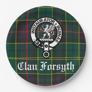 Clan Forsyth Crest Badge & Tartan Customisable Paper Plate