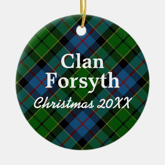 Clan Forsyth Scottish Tartan Ceramic Tree Decoration (Front)