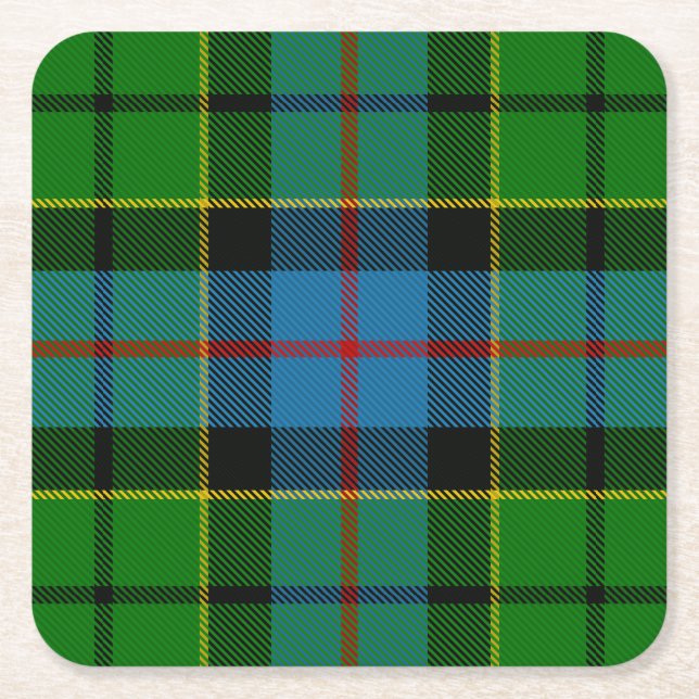 Clan Forsyth Tartan Square Paper Coaster (Front)