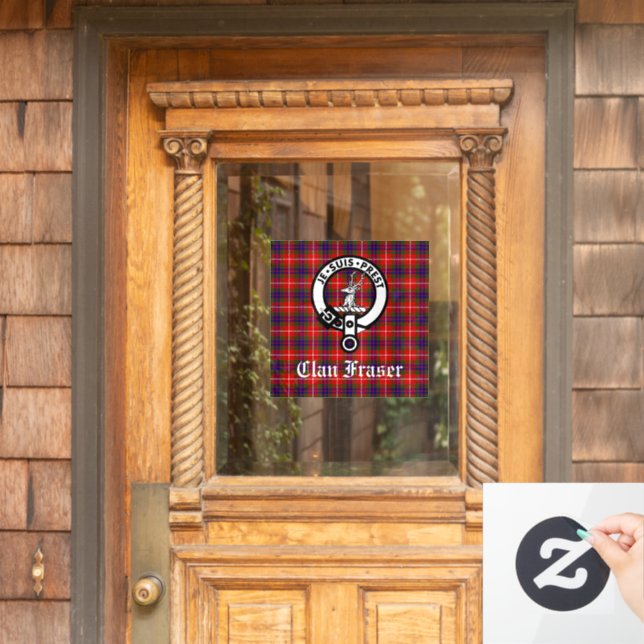 Clan Fraser Crest Badge and Tartan Window Cling (Home Door)