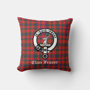 Clan Fraser Crest Badge & Tartan  Cushion