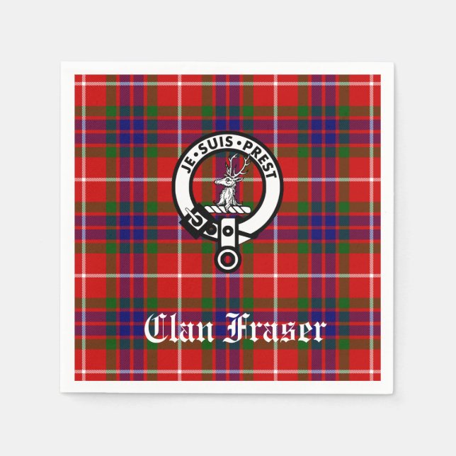 Clan Fraser Crest Badge Tartan Customisable Napkin (Front)