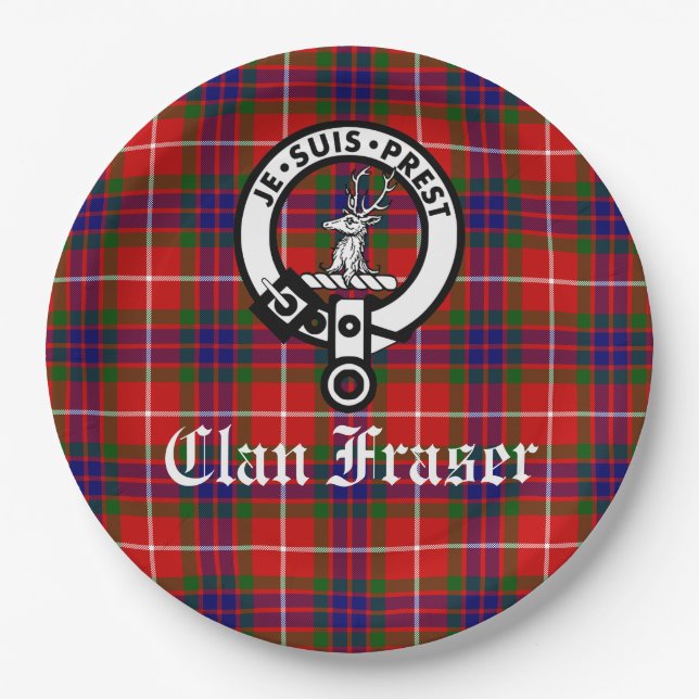 Clan Fraser Crest Badge Tartan Customisable   Paper Plate (Front)
