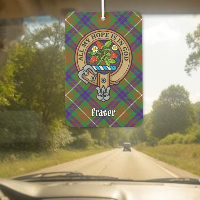 Clan Fraser Crest over Hunting Tartan Car Air Freshener (Creator Uploaded)