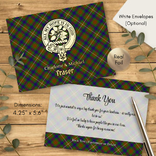 Clan Fraser Crest over Hunting Tartan Foil Invitation Postcard