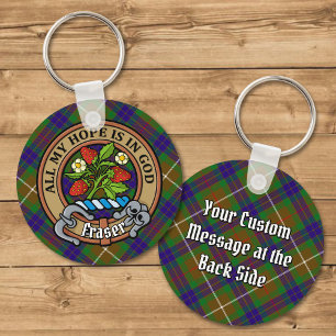 Clan Fraser Crest over Hunting Tartan Key Ring