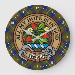 Clan Fraser Crest over Hunting Tartan Large Clock