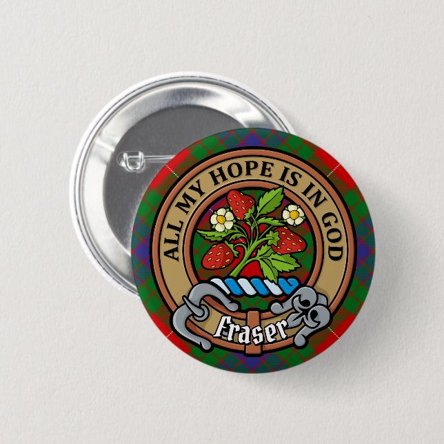 Clan Fraser Crest over Tartan 6 Cm Round Badge (Front & Back)