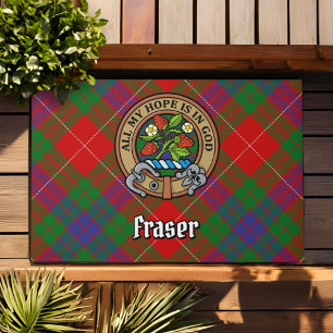 Clan Fraser Crest over Tartan Doormat