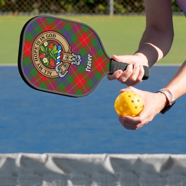 Clan Fraser Crest over Tartan Keychain Pickleball Paddle (Insitu)