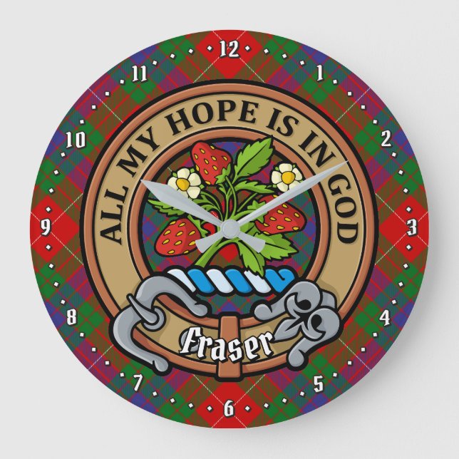 Clan Fraser Crest over Tartan Large Clock (Front)