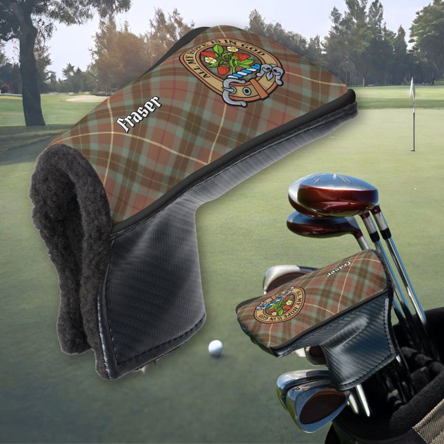 Clan Fraser Crest over Weathered Hunting Tartan Golf Head Cover (Creator Uploaded)