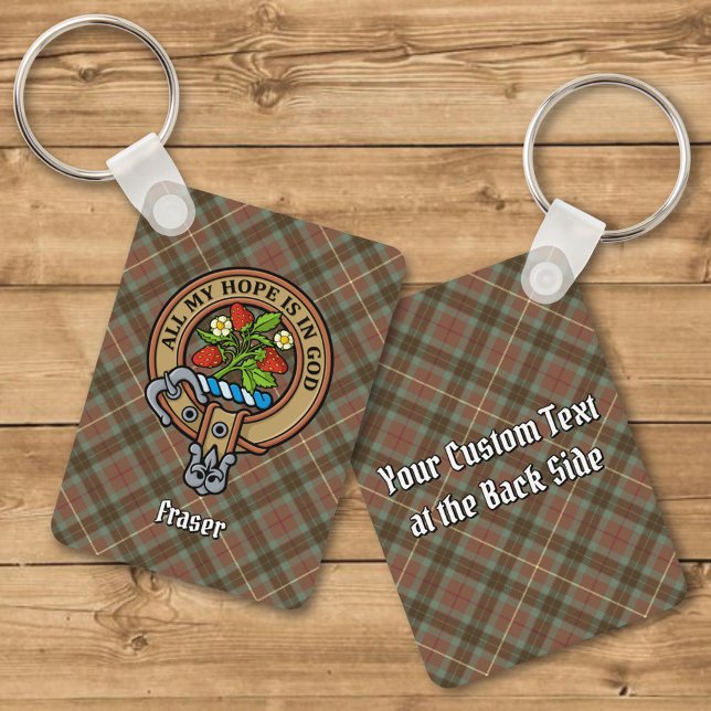 Clan Fraser Crest over Weathered Hunting Tartan Key Ring (Creator Uploaded)