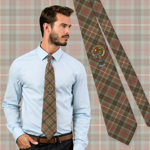 Clan Fraser Crest over Weathered Hunting Tartan Tie