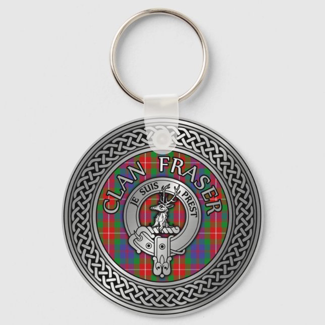 Clan Fraser Crest & Tartan Knot Keychain (Front)