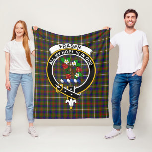 Clan Fraser Hunting Clan Badge Tartan Plaid Fleece Blanket
