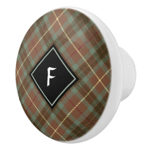 Clan Fraser Hunting Weathered Tartan Ceramic Knob