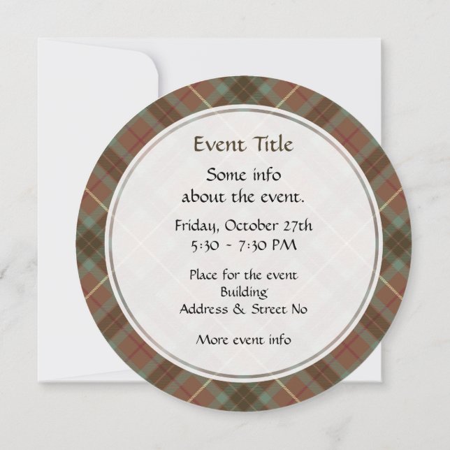 Clan Fraser Hunting Weathered Tartan Invitation (Back)