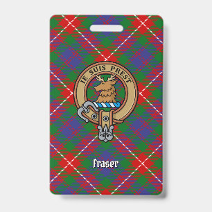 Clan Fraser of Lovat Crest over Tartan ID Badge