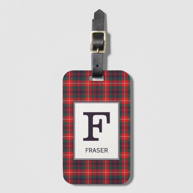 Clan Fraser of Lovat Tartan Monogrammed Luggage Tag (Front Vertical)