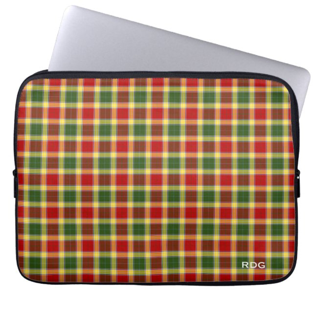 Clan Gibbs and Gibson Tartan Monogrammed Laptop Sleeve (Front)