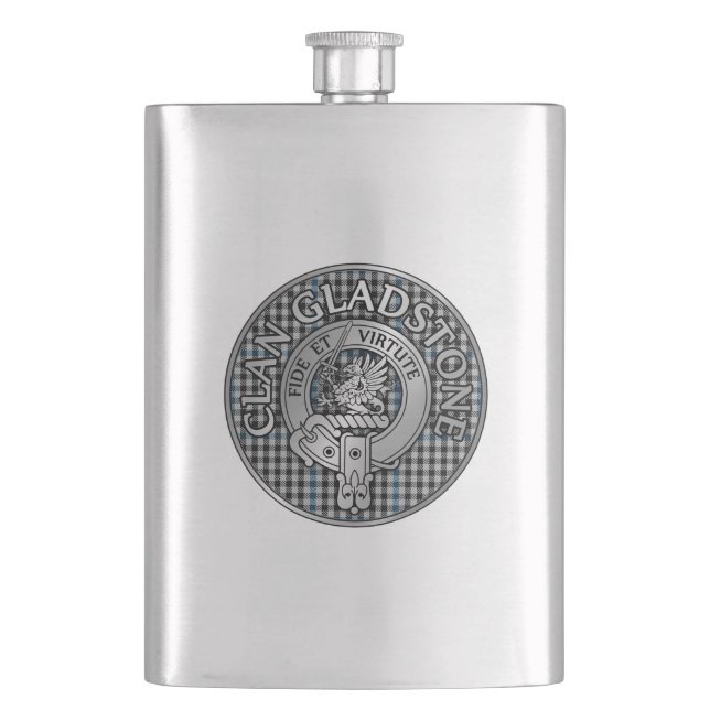 Clan Gladstone Crest & Tartan  Hip Flask (Front)