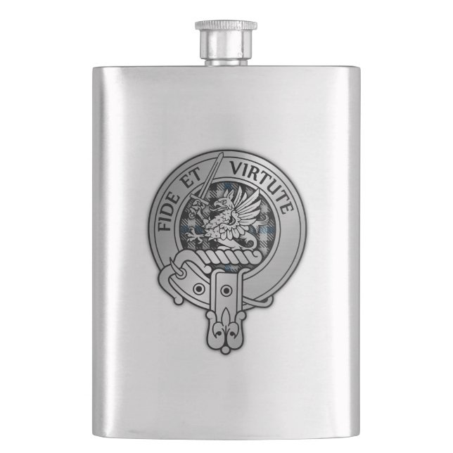 Clan Gladstone Crest & Tartan  Hip Flask (Front)