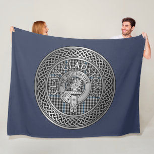 Clan Gladstone Crest & Tartan Knot Fleece Blanket