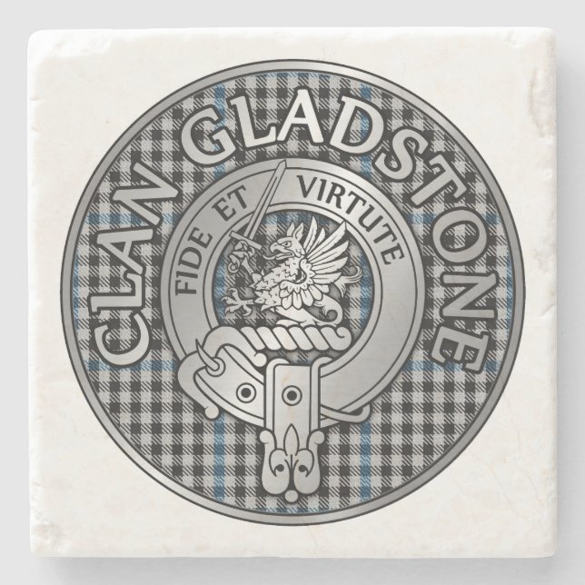 Clan Gladstone Crest & Tartan  Stone Coaster (Front)